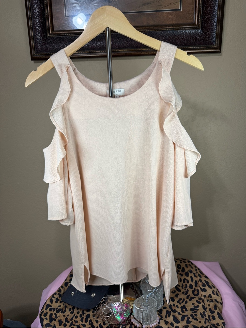 Umgee Blush Pink Cold-Shoulder Ruffle Blouse